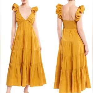 La Ligne Mustard Anais Linen Blend MIDI Dress NWT